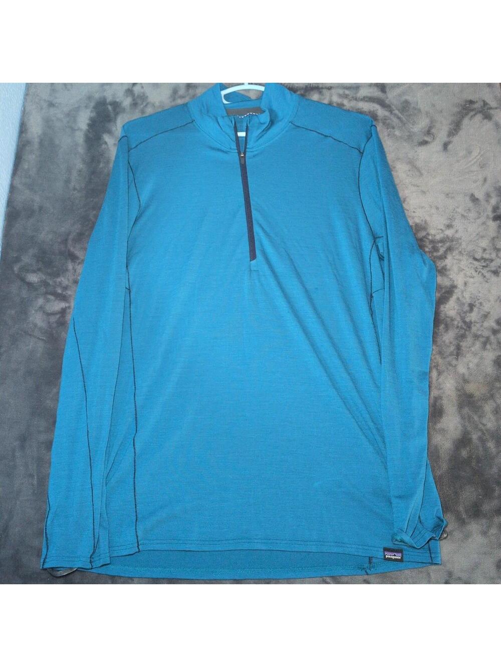 Patagonia Pullover Mens Medium Blue Merino Wool 1/4 Zip Base Layer Shirt Hiking
